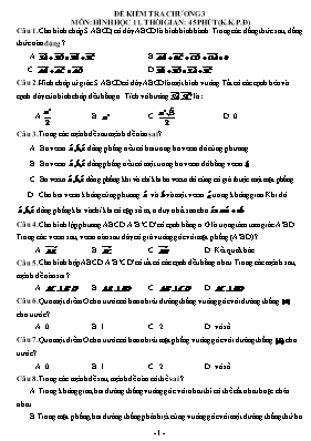 Đề kiểm tra chương 3 môn Hình học 11